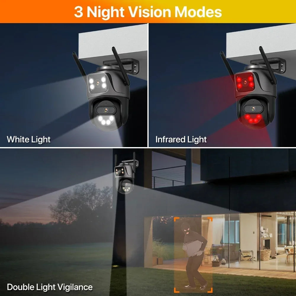 Caméra De Surveillance Extérieure Double Objectif 4K